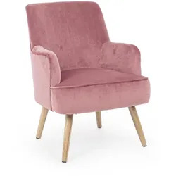 Sessel Adeline Samt-Optik, klassischer Komfort, rosa, gepolstert mit Buchenholzgestell