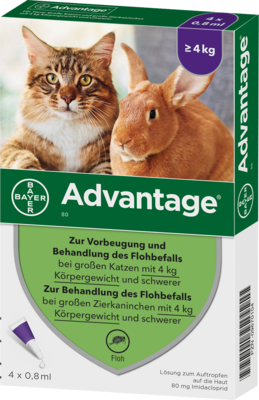 Elanco Deutschland GmbH ADVANTAGE 80 mg f.gr.Katzen u.gr.Zierkaninchen 4X0.8 ml 09670104