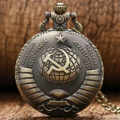 ModernMart Vintage Soviet Hammer Sickle Pocket Watch Bronze Pendant Gift bronze