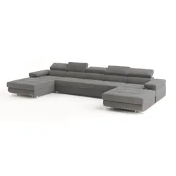 WOHNLANDSCHAFT OMBRA Grau Velours-Stoff mit Schlaffunktion