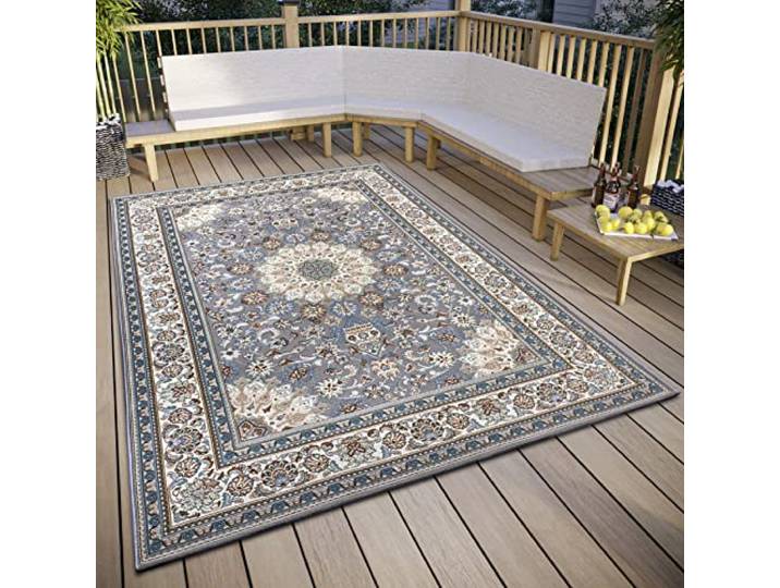HANSE Home Kadi Tapis d'intérieur et d'extérieur Oriental tissé à Plat\, Design Oriental Classique\, certifié Oeko-Tex\, résistant aux intempéries et aux UV\, pour Balcon\, terrasse\, Jardin\, Gris crème\,