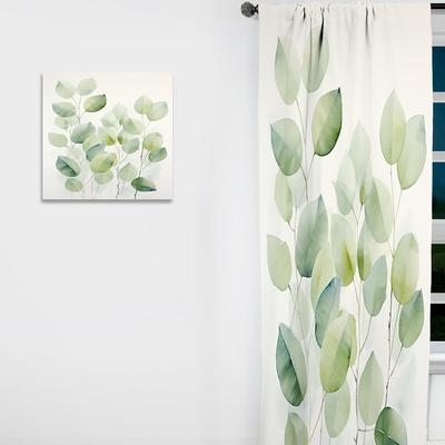DESIGN ART "Designart ""Green Leaves Scenery Minimalism I"" Leaves Curtain - Blackout Floral Curtain - 1 Panel"
