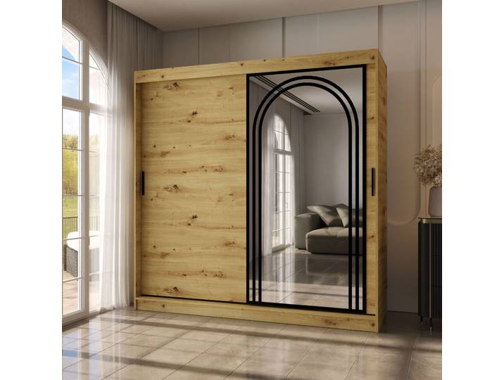 Kleiderschrank Farbe: Eiche Artisan 10 Fächer 2 Kleiderstangen hochwertig Verarbeitet 200 x 62 x 200 cm Schiebetürenschrank dekorativ