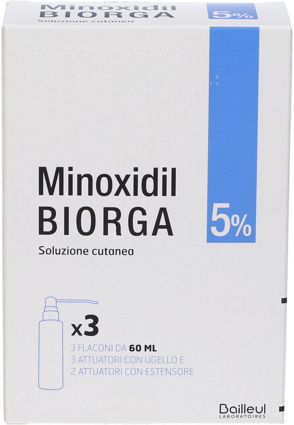 GMM FARMA Srl Minoxidil Biorga 5% Soluzione Cutanea, 3 × 60 ml