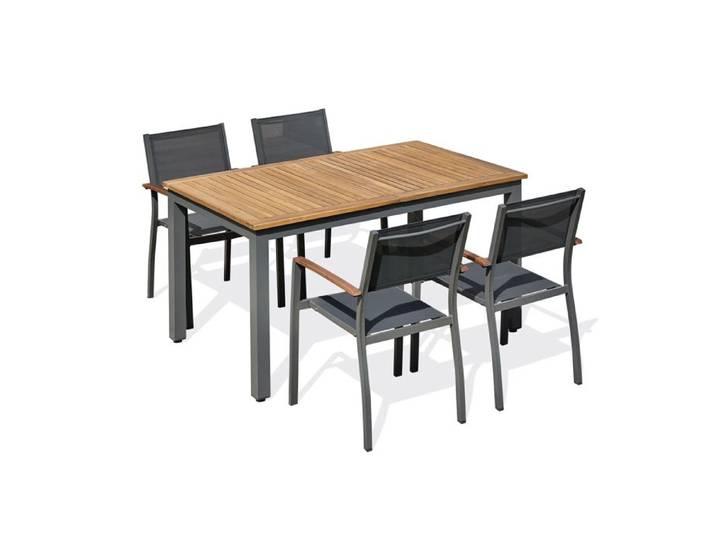 Ensemble repas de jardin alu et acacia (4 places) - Gris anthracite - ORSINO