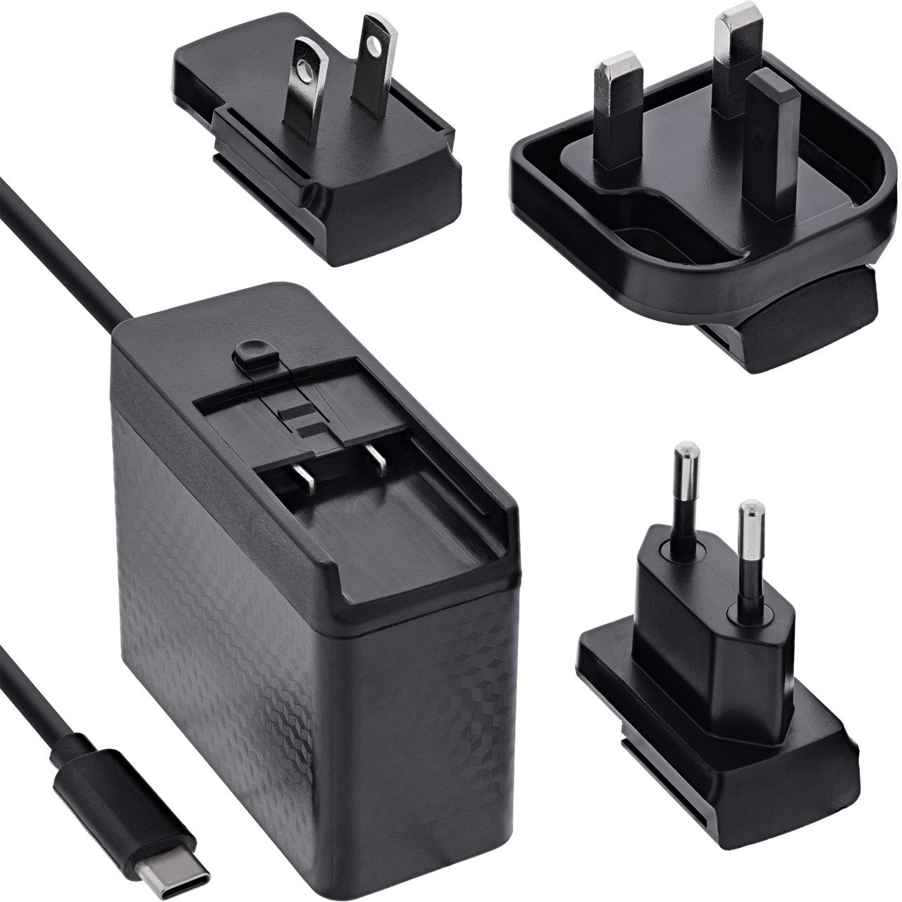 InLine TravelCharge USB-C Netzteil 140W, GaN, festes Kabel, EU/UK/US, schwarz