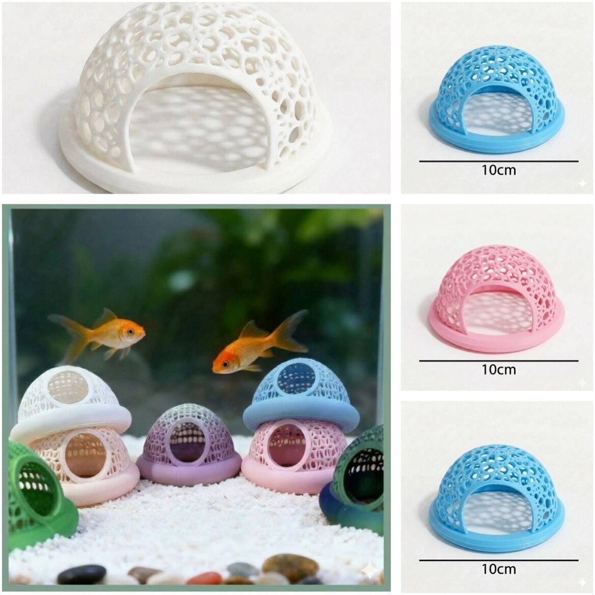 INF 4er-Set schwimmende Fisch-Ruheplattformen – Kunststoff Aquarium-Fisch-Hängematten in Mischfarben (Pink, Blau, Schwarz, Weiß) L