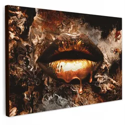 LEINWANDBILD Gold - Lippen - Kunst - Gold - Luxus - Abstrakt XXL 150x100 cm