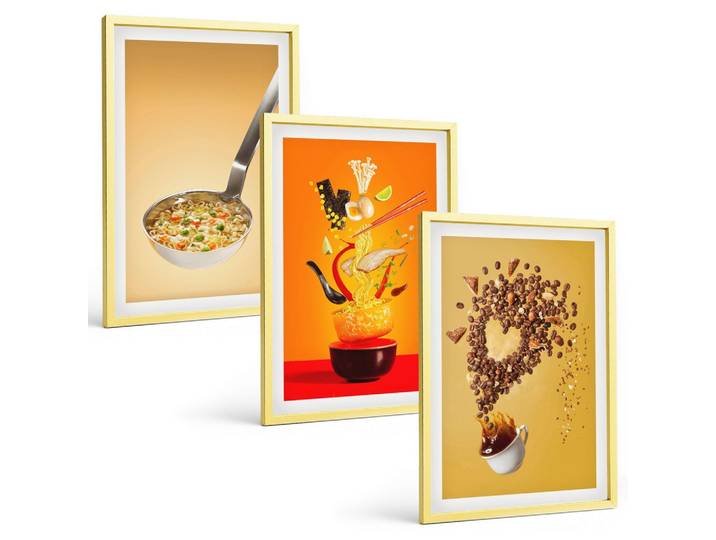 BILDER SET 3er Set - 40x60 cm Goldrahmen - Küchenthemen