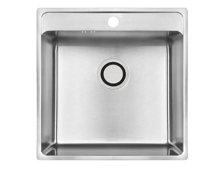 VBChome Edelstahl Einbauspüle 49x48x21 cm – Gebürsteter Inox-Stahl, Großes Becken mit Hahnloch, Küchenspüle inklusive Siphon, Robuste Edelstahlspüle