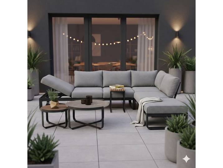 Zebra Fly Ecklounge inkl. Loungetische Aluminium/Olefin Dunkelgrau Hellgrau