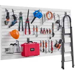 VEVOR Werkzeugwand 1225x2450x20mm, PVC-Garagen-Lamellenwand mit Zubehör, 136 kg, weißer Wandorganizer, Lamellenwandpaneel mit Verbindungsstruktur & DIY-Zuschnitt, geeignet für Lagerung & Präsentation