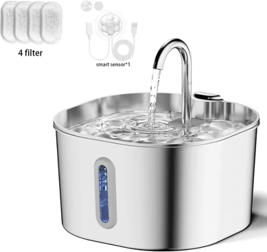 Inspire Curations AquaFlow Stainless Steel Automatic Pet Water Fountain 2.2L black