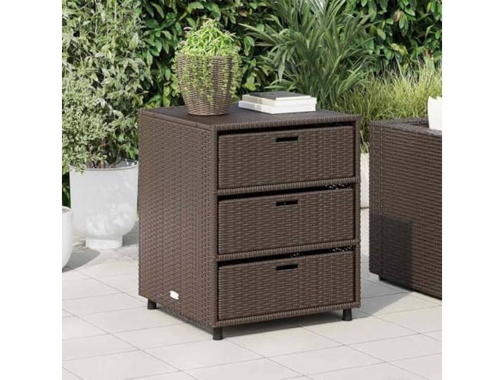 LPERTGFHU Gartenschrank aus PE-Rattan, 3 Schubladen Outdoor-Kommode, Braun Witterungsbeständiges Material, Stabiler Stahlrahmen, Vielseitiger Stauraum