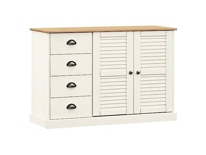 HGFDVCMR Sideboard VIGO 113x40x75cm Massivholz Kiefer Schrank Weiß Vielseitige Kommode aus massivem Kiefernholz mit Schubladen für Wohnzimmer, Flur und Schlafzimmer.