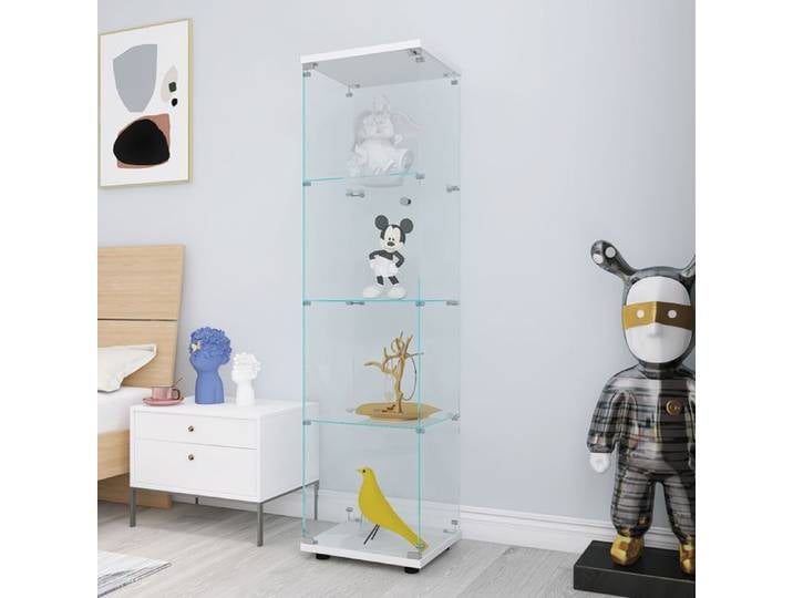 Vitrine en verre - SUNFECILI - 4 portes - Verre trempé - Blanc - Design contemporain