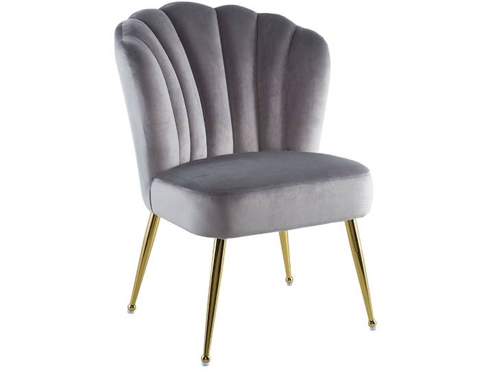 Polsterstuhl KAYOOM Stuhl Lalie 125, Rückenlehne im Retro-Stil, ausgefallene Rückenlehne , grau, B:67cm H:87cm T:70cm, Sitzbezug:100% Polyester Gestell:100% Eisen, Stühle, Polsterstuhl, Rückenlehne in Muschel-Design, Samtbezug, goldene Metallbeine