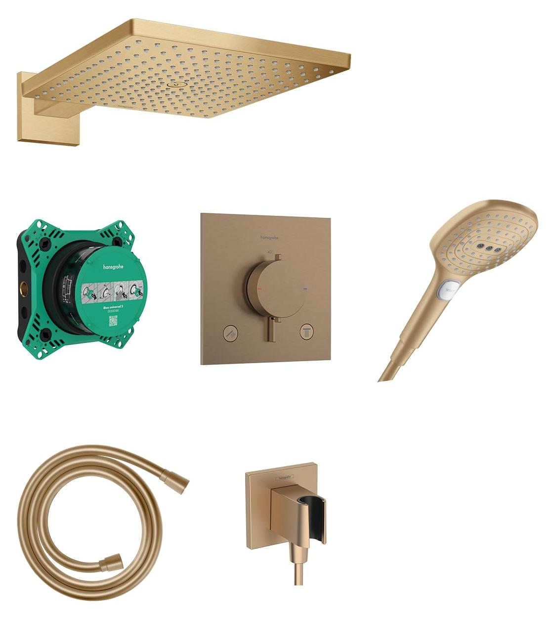Inbouw Doucheset mit Thermostat, Brushed Bronze, 300x300 mm