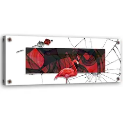 WANDBILD roter flamingo auf glashintergrund