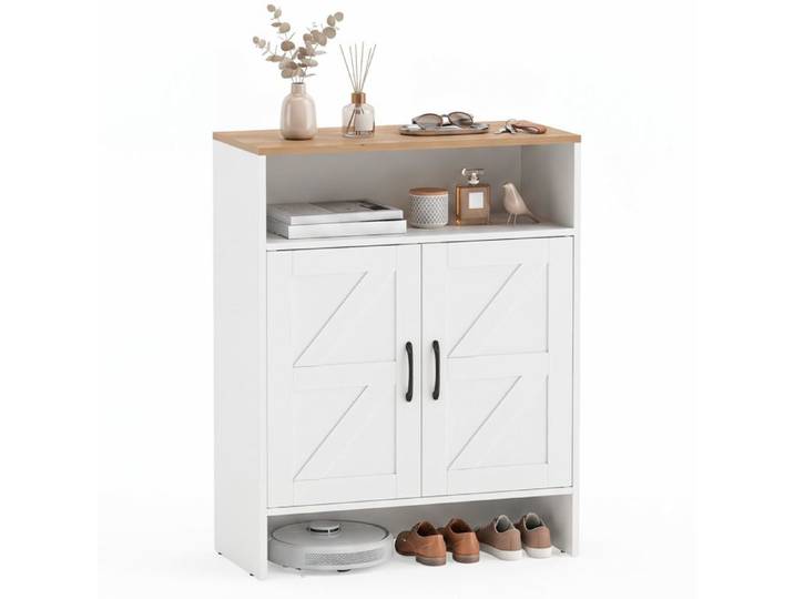 COSTWAY Meuble a Chaussure avec 2 Portes 2 Étagères Réglables Compartiments Ouverts pour Entrée Salon 70x35x95cm Blanc