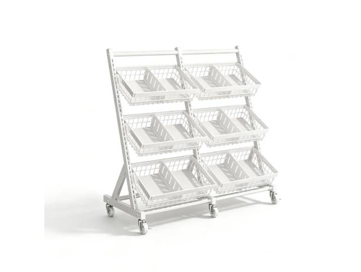 XINMAIZI 96 cm breiter Snack-Regalständer mit Rollen, Metall-Verkaufsregal Freistehender Chips-Regal-Präsentationsständer für Supermärkte, Kioske, Küchen, Vorratskammern(6 baskets)