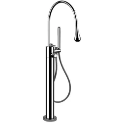 Gessi Goccia Fertigmontageset für freistehende Thermostat Wannenarmatur, separate Ventile für Wanneneinlauf und Handbrause, Handbrause eigensicher, 24978713, Farbe: Messing Antik