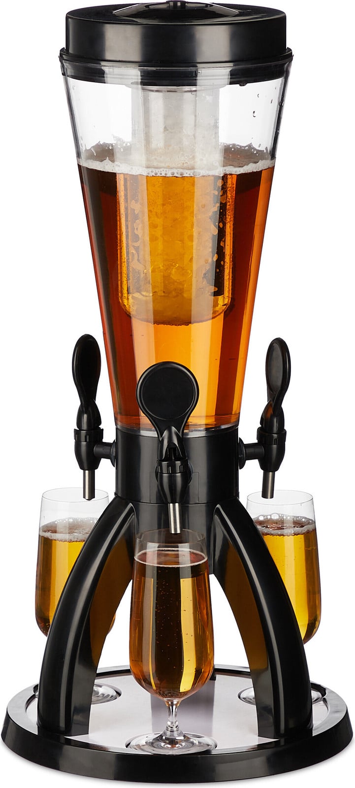 Relaxdays biertoren met 3 tappunten, 4 liter, drankdispenser met koeling, transparant/zwart