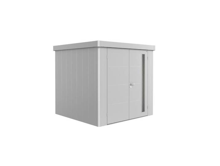Biohort Gerätehaus Neo, Silberfarben, Metall, 236x222x236 cm, Qualität aus Österreich, innenseitige Entriegelungsmöglichkeit, Schrauben und Scharniere aus Edelstahl, wartungsfrei, Dachvorsprung, Türe mit Gasdruckfeder, umfangreiche Grundausstattung, integrierter Wasserablauf, innenseitige Holzdecke, 3-fach Verriegelung mit Edelstahl-Drückergarnitur, Gartenzubehör, Geräteschuppen