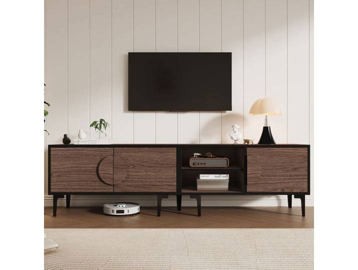 Meuble TV 180cm - Becag - Armoire TV bas avec 2 armoires - Style contemporain - 180x35x49cm - Couleur noyer foncé
