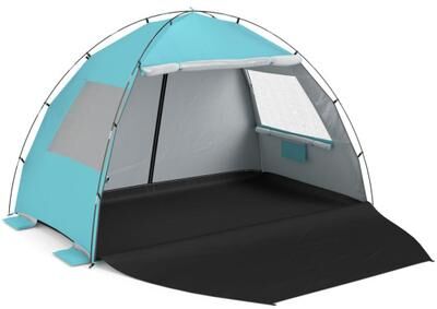 Costway Beach Tent Sun Shelter with Canopy with Extended Floor and Vent Windows-Blue
