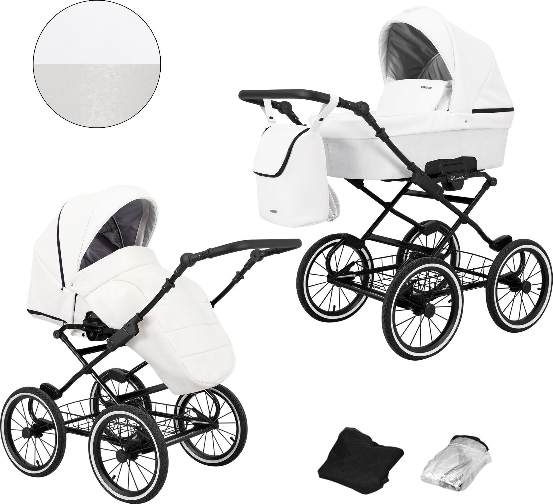 Kinderwagen Kunert Romantic 2in1 - Schwarzes Gestell - Farbe: Weiß Eco