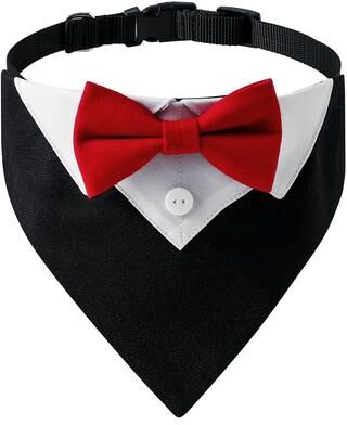 Fusion Finds Formal Dog Tuxedo Bow Tie Collar Adjustable Bandana For Weddings, Birthdays & Special Events c m