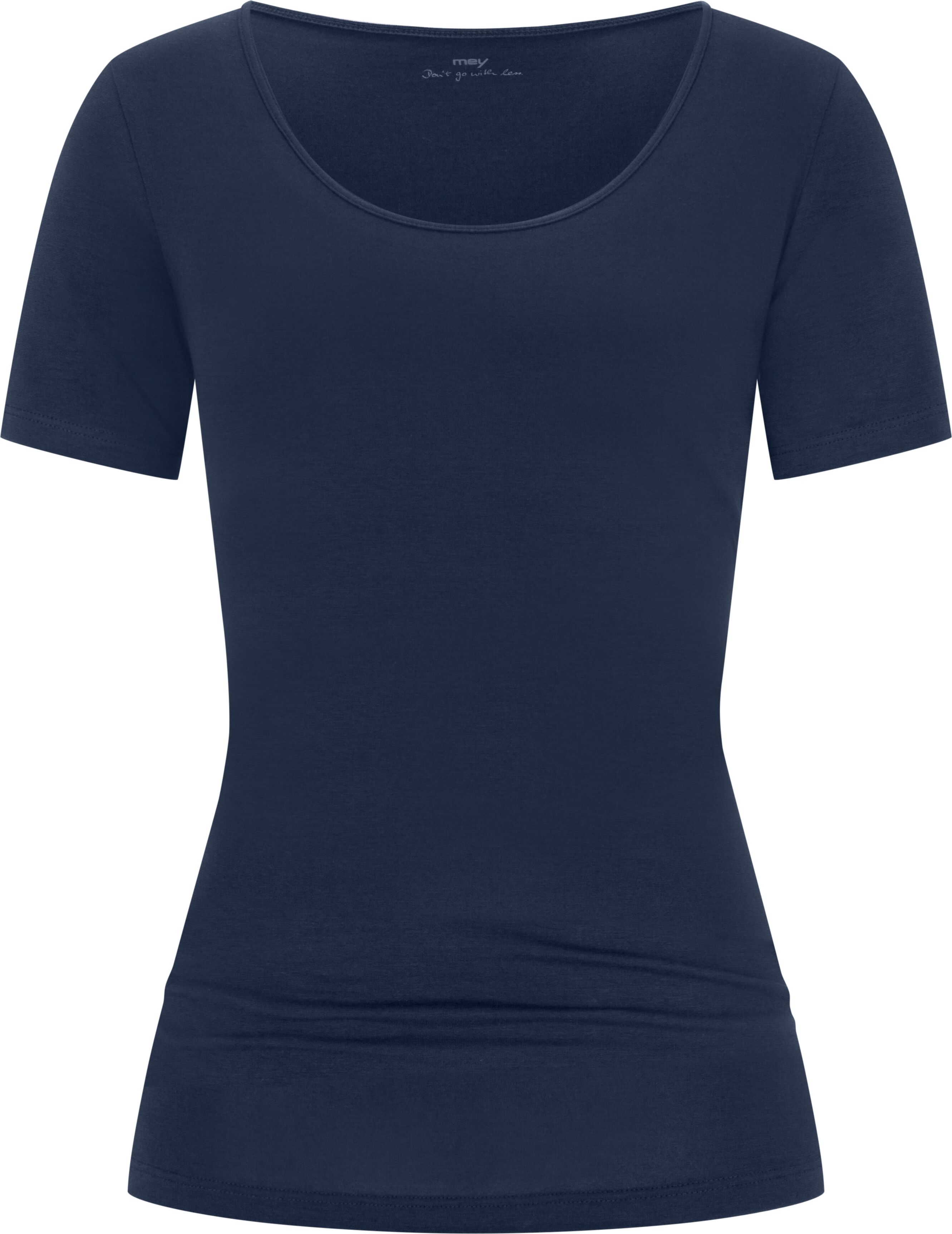 Kurzarmshirt MEY "COTTON PURE", Damen, Gr. 46, blau (night blau), Single Jersey, Obermaterial: 94% Baumwolle, 6% Elasthan, unifarben, bequem hüftbedeckend, tiefer Rundhals, Shirts Kurzarmshirt, Rundhalsausschnitt, Halbarm, Legere Passform night blau 46