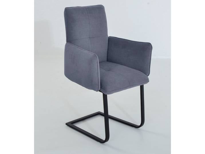 Freischwinger K+W KOMFORT & WOHNEN 6502 , blau (blau, schwarz), B:61cm H:90cm T:62cm, Stühle, Freischwinger, Freischwinger mit Armlehnen, Flachstahlkufe in schwarz