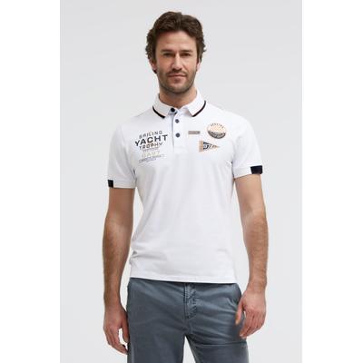 Poloshirt GAASTRA, Herren, Gr. S, weiß, Piqué, Material: 95% Baumwolle, 5% Elasthan, bedruckt, regular fit normal, hoch geschlossener Ausschnitt, eingesetzt Bündchen, Shirts, mit Artwork & Canvas-Patches