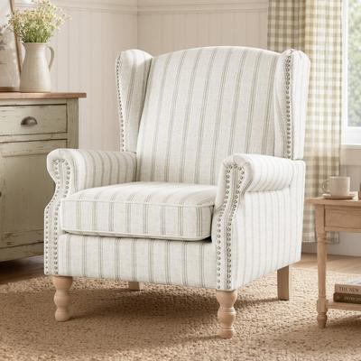 Velocisca Traditional Wingback Accent Chair, Floral Print Upholstered Armchair with Nailhead Trim and Rolled Arms