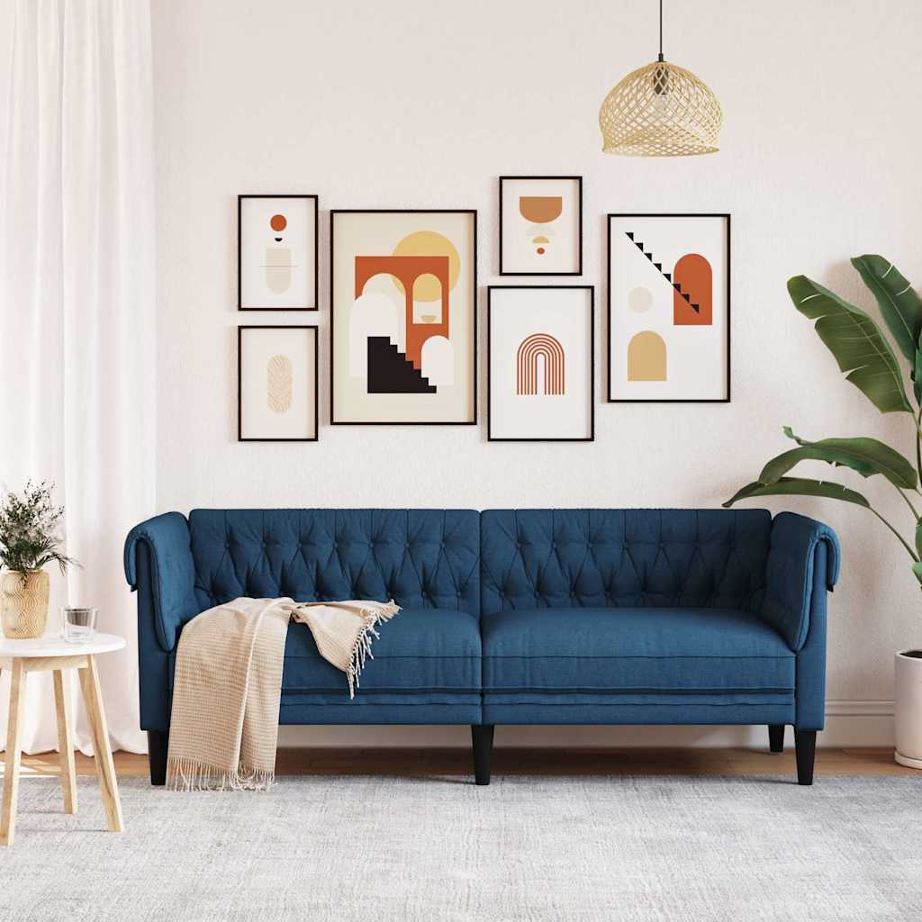vidaXL Canapé Chesterfield 3 places bleu tissu