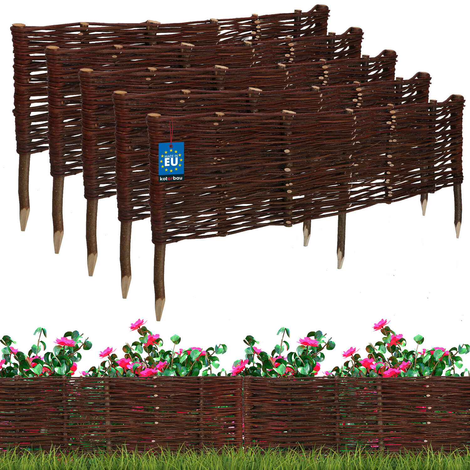 KOTARBAU 5 stuks Wilgenhouten Bloembedrand - Bruin - Tuinafscheiding - 100 x 30 cm