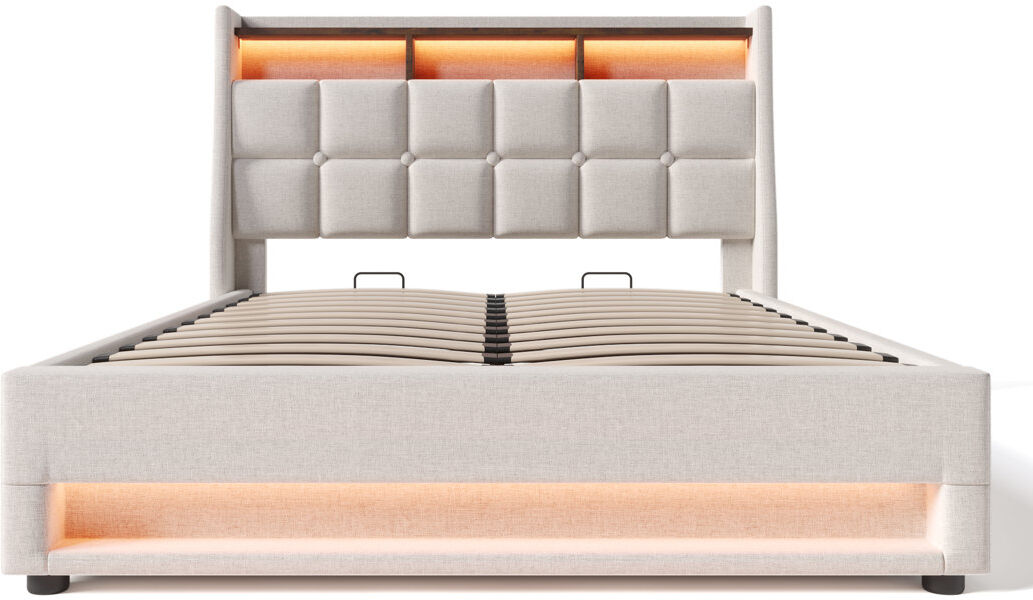 Brayden Studio Storage Bed With Led And Usb Linen Beige Kingsize (5')