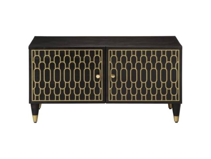 KTHLBRH Couchtisch 80 x 50 x 40 cm Mango Massivholz Robuste Tischplatte, Stauraum, Beine aus Eisen, handgeschnitztes Muster