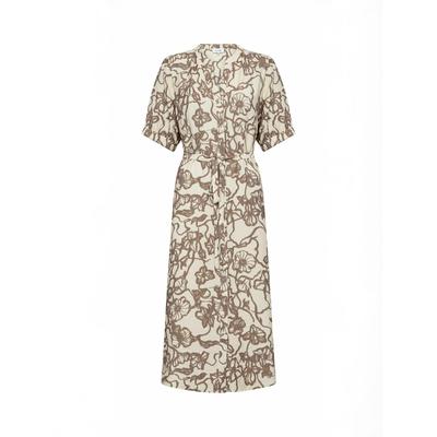 Maxikleid LEVETE ROOM "Levete Room Dress LR-RYA", Damen, Gr. M, Normalgrößen, braun (1185c, turtledove combi), Obermaterial: 88% Viskose, 12% Polyamid, Kleider Maxikleid