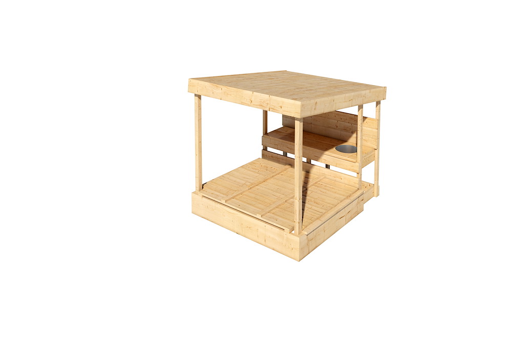 KARIBUHOLZT Sandkasten Max m.Dach+Matschk. B/T/H 1,21x1,40x1,22m naturbel 16974143