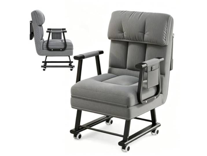 PRECISTECH Sessel Klappbar Gästebett 1 Sitzer aus Cordstoff mit Rollen Schlafsessel 1 Sitzer mit Rollen und Praktischer Seitentasche für Büro Schlafzimmer und Platzsparendes Wohnen