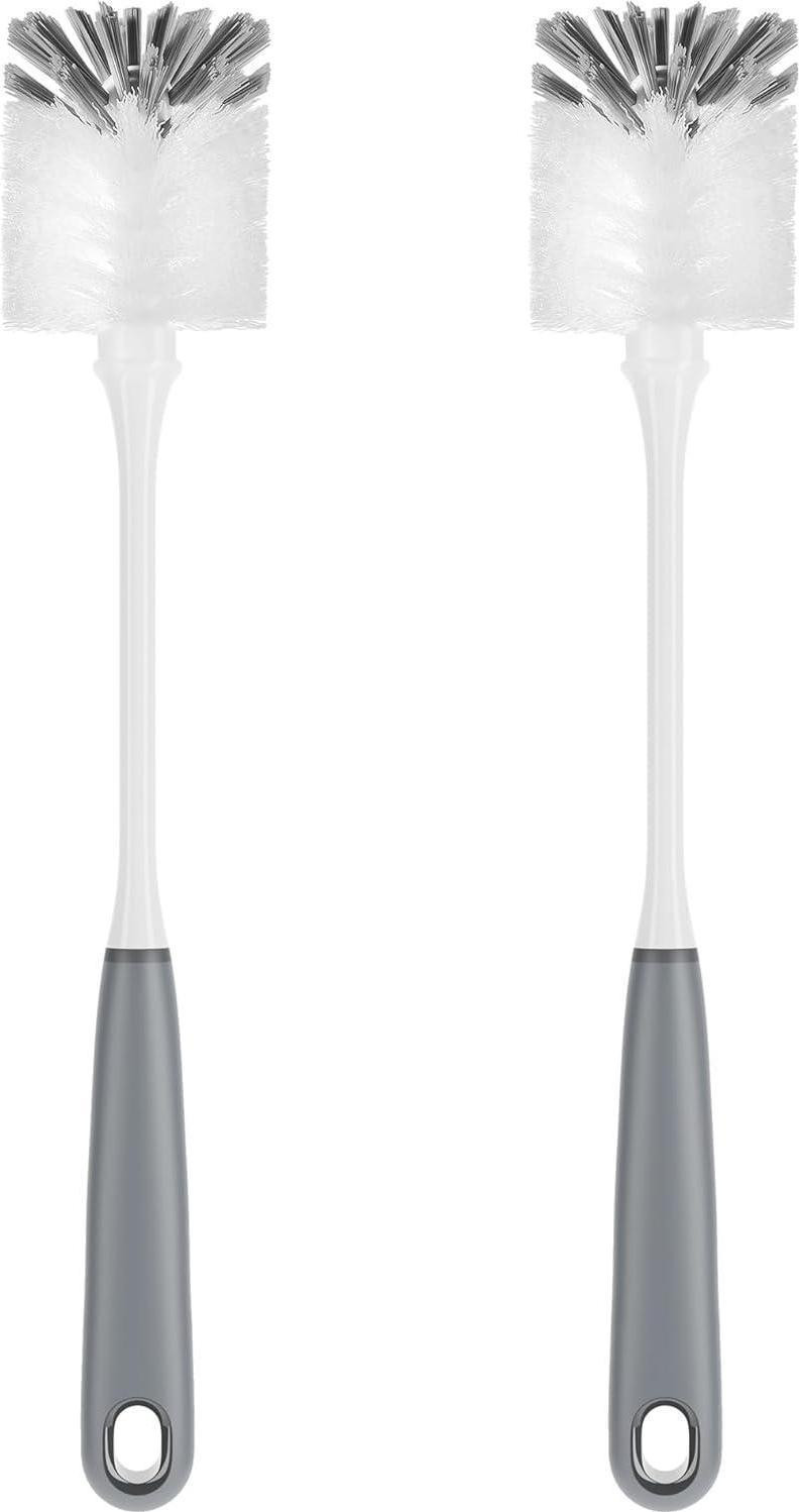 MR.SIGA flessenborstel met lange steel, flexibele schuurborstel voor glas en flessen, grijs, 2 stuks