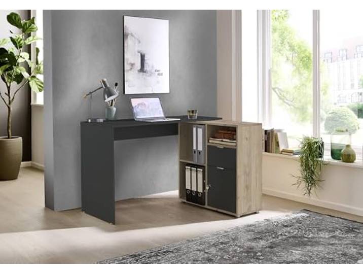 BMG Möbel Eckschreibtisch Leni, Homeoffice Schreibtisch (Anthrazit/Jackson Hickory Oak)