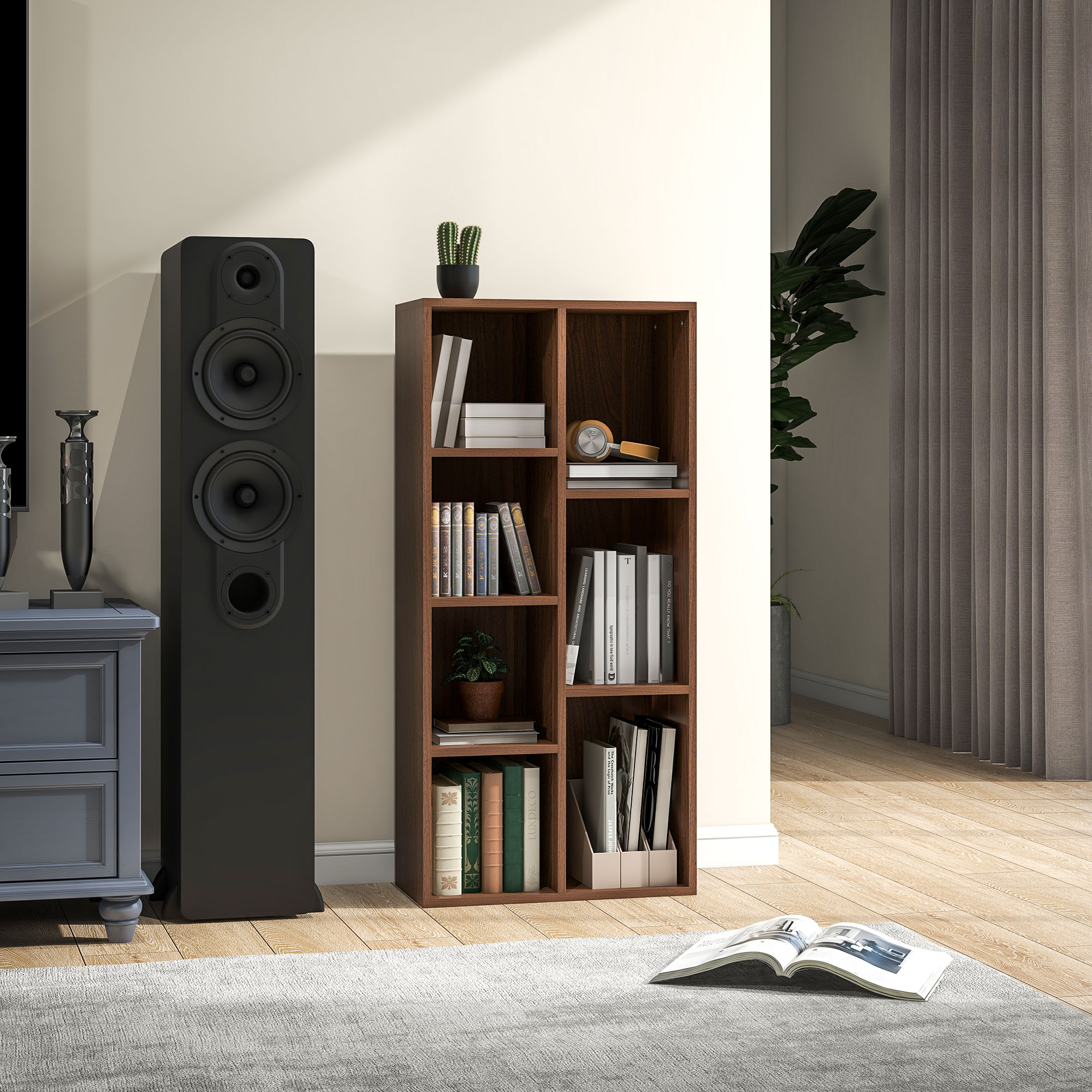 Homcom Mobile Libreria a Cubi in Legno con 7 Ripiani di Diverse Dimensioni, 50x24x106 cm, color Noce   Aosom Italy