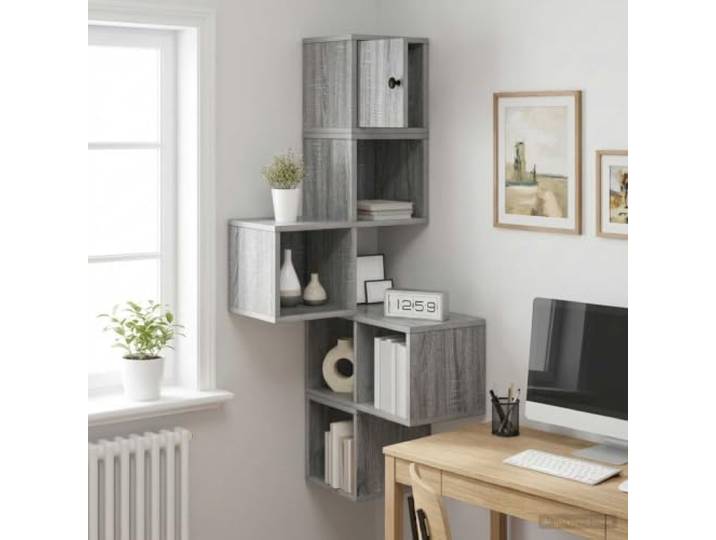 YUTAASU Wand-Eckregal Sonoma-Grau 48 x 48 x 120 cm Holzwerkstoff Platzsparend, Stabil, Multifunktional für Schlafzimmer, Büro, Küche, Einfache Reinigung