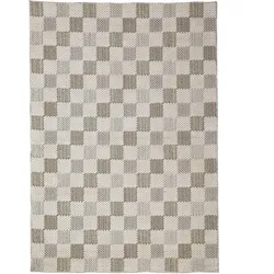 TEPPICH aus Baumwolle, waschbar, AFTON, in Natur-Grün, Schachbrettmuster, 194 x 290 cm