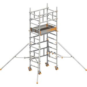 Layher Gerüst SoloTower, Arbeitshöhe 4,15m, mit höhenverstellbaren Ø 150mm Rollen & 4 Gerüststützen