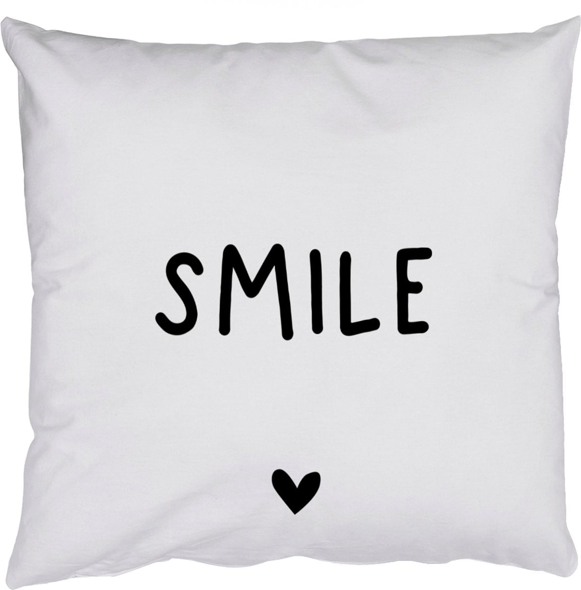 Sierkussen met Engelse quote Smile op witte achtergrond, 60 x 60 cm